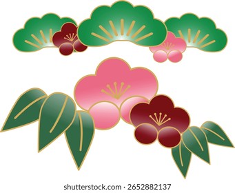 Padrão tradicional japonês de pinheiros, bambus e ameixas (Sho-Chiku-Bai)