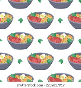 Traditional japanese ramen soup seamless pattern. Asianfood background. Print for wrapping paper, textile, package and product design vector illustration