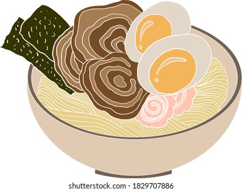 Traditional Japanese ramen and wave for restaurant printing on wallpaper.Ramen vector illustration for doodle art.