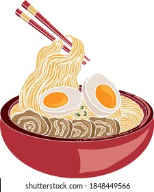 Traditional Japanese ramen and wave for restaurant printing on wallpaper.Ramen vector illustration for doodle art.Asian food.