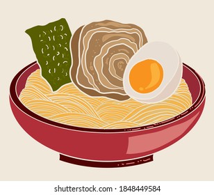 Traditional Japanese ramen and wave for restaurant printing on wallpaper.Ramen vector illustration for doodle art.Asian food.