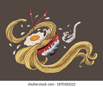 Traditional Japanese Ramen Wave Restaurant Printing Stock Vector ...