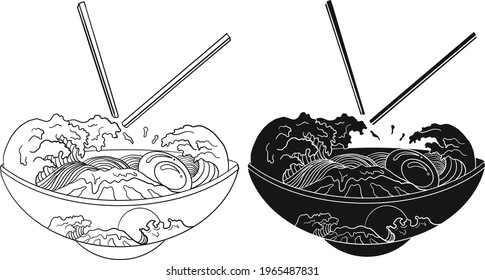 Traditional Japanese Ramen Wave Restaurant Printing Stock Vector ...