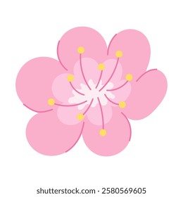 Traditional Japanese sakura flower with delicate pink color and fresh green leaf. Symbol of spring and beauty. Perfect for creating Japanese style designs, wedding invitations
