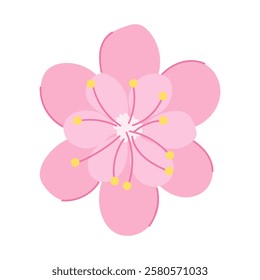 Traditional Japanese sakura flower with delicate pink color and fresh green leaf. Symbol of spring and beauty. Perfect for creating Japanese style designs, wedding invitations