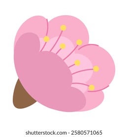 Traditional Japanese sakura flower with delicate pink color and fresh green leaf. Symbol of spring and beauty. Perfect for creating Japanese style designs, wedding invitations