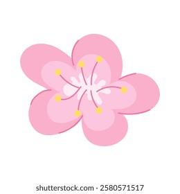 Traditional Japanese sakura flower with delicate pink color and fresh green leaf. Symbol of spring and beauty. Perfect for creating Japanese style designs, wedding invitations