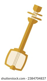 Traditional Japanese samisen three string musical instrument, isolated vector illustration in flat design