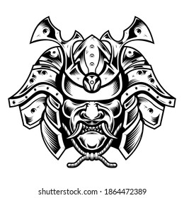 Traditional japanese samurai legend warrior mask illustration