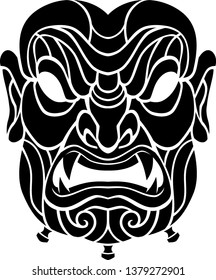 Traditional Japanese Samurai Mask Silhouette