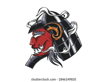 Traditional Japanese Samurai Masks. Vector Template.