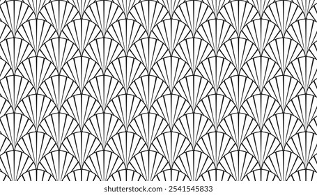 Traditional japanese sea pattern with circles. black and white wallpaper art. mermaid scales. japanese traditional pattern concept. seamless pattern background. vector illustration