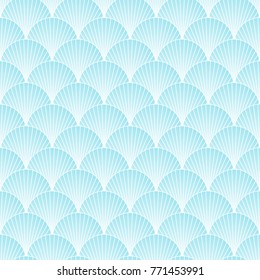 Traditional Japanese Sea Pattern With Circles. Mermaid Scales. Blue Shell. Vector Illustration