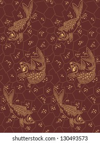 Traditional japanese seamless pattern background with the fishes