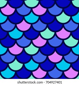 Traditional Japanese Seamless Pattern. Blue Bright Colored Fish Squama. Mermaid Scales. Stock Vector