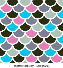 Traditional Japanese Seamless Pattern Colored Fish Or Mermaid Scales. Stock Vector