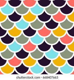 Traditional Japanese seamless pattern colored fish or mermaid scales. stock vector