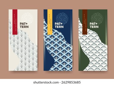 Traditional Japanese seamless patterns with modern style, perfect for packaging, textile, wallpaper, wrapping, and product design. Ideal for various decorative and background uses.
