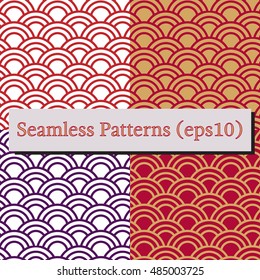Traditional japanese seamless wave pattern set in red, blue and gold. Good for textile, cover or package.