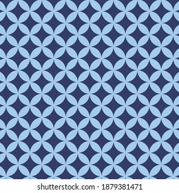 Patrón vectorial Shippo japonés tradicional en azul oscuro y claro adecuado para cualquier proyecto de impresión, tela o diseño web