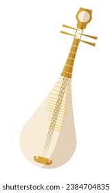 Lute tradicional japonés de instrumentos de música de cuello corto, Biwa. Ilustración vectorial aislada