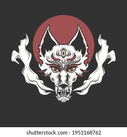 traditional japanese smoking fox vector illustration