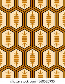 Traditional Japanese style "Kikko" (Tortoise shell plate armour of the samurai) - elongated hexagon tile pattern, orange