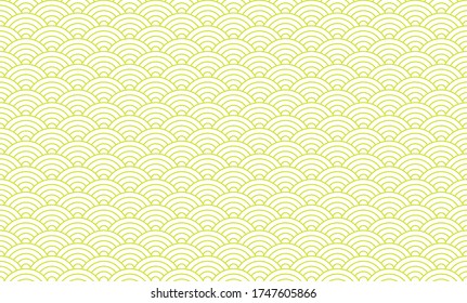 Traditional Japanese style wave crest pattern Seigaiha. Chartreuse colored layered concentric circle seamless pattern.