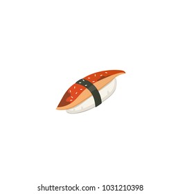 Traditional japanese sushi and roll. Asian seafood, restaurant delicious vector illustration.
