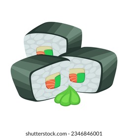 Traditional Japanese sushi rolls illustration. Asian street food dish isolated on white. Asian or Pan Asian food concept