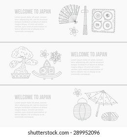 Traditional japanese symbols. Asian vector graphic elements. Travel concept. Handdrawn artistic illustration. Japan culture concept. 