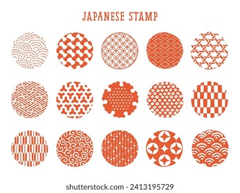 Traditional Japanese symbols and patterns. Stamp style.