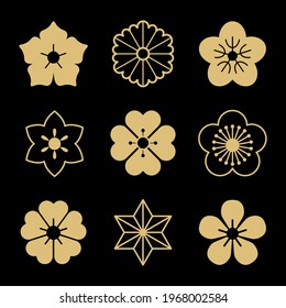 Traditional Japanese symbols and patterns. This is a simple vector illustration with harmonious blend of retro and modern styles. The color can be changed if needed. Eps10 vector.