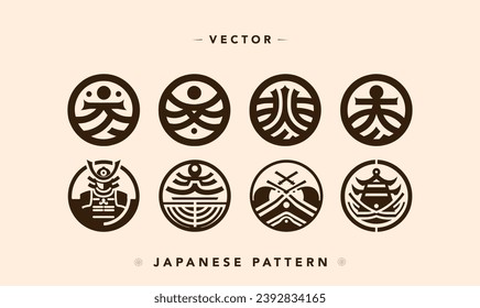 Traditional Japanese Symbols and Warrior Vector Set