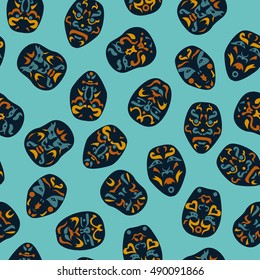 Traditional japanese theater masks kabuki seamless pattern.Variations greasepaint kumadori vector background.