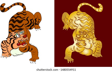 Traditional Japanese tiger for screen and painting on T-shirt.illustration of tiger for sticker and tattoo style.