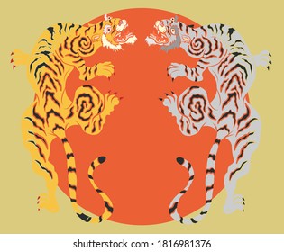 Traditional Japanese tiger for tattoo design.Chinese tiger for printing on T-shirt.Tiger vector illustration for coloring or doodle art on background.Design for sticker and cartoon style.