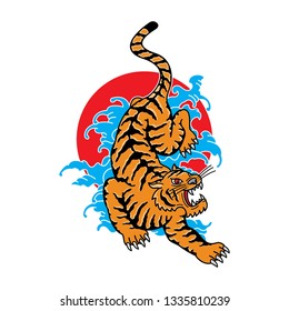 traditional Japanese tiger tattoo, vector EPS 10