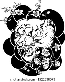 Traditional Japanese tiger vector for tattoo style and printing on t-shirt.Chinese tiger illustration on white.tiger doodle for painting on wallpaper and background.