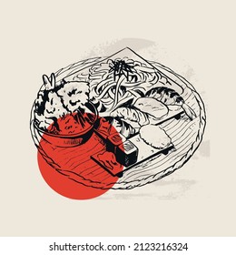 Traditional Japanese vector illustration. Traditional of Japan. Asian concept. Vintage art. Design for posters, book covers, brochures, flyers.