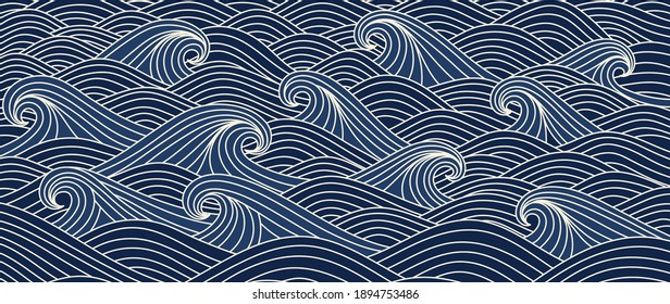 Traditional Japanese wave pattern background vector. luxury line arts for prints, fabric, poster and wallpaper.