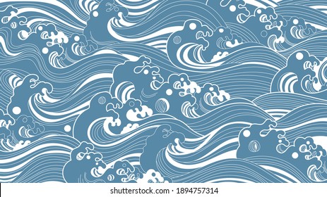 Traditional Japanese wave pattern background vector. 