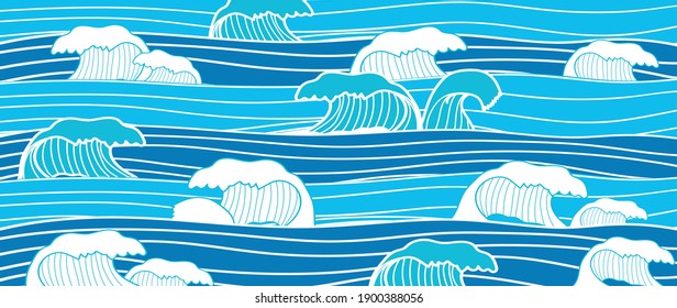 Traditional Japanese wave pattern vector. Luxury oriental style wallpaper. Hand drawn line arts design for prints, fabric, poster and wallpaper.