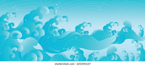 Traditional Japanese wave pattern vector. Luxury oriental ocean wave metallic golden line art pattern background. Art design illustration for print, fabric, poster, home decoration and wallpaper.