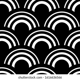 Traditional japanese waves ornament in black and white seamless pattern