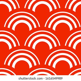 Traditional japanese waves ornament in red seamless pattern