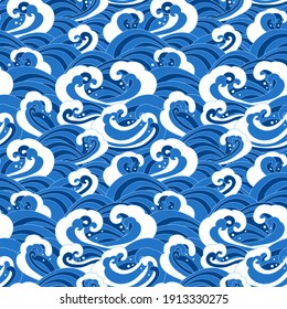 Patrón de ondas japonesas tradicionales sin fisuras. Impresión oriental. Ilustración vectorial.