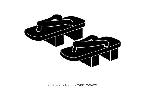 Traditional Japanese Wooden Sandals, black isolated silhouette