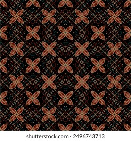 Traditional Javanese batik pattern. Handkerchief Pattern. Silk neck scarf. Print Bandanas. headscarf. Floral vintage style. Indonesian batik. Textiles, Fabrics, Tiles, Clothing. Tribal texture. Vector