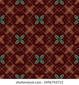 Patrón tradicional de batik javanés. Patrón de pañuelo. Bufanda de cuello de seda. Imprimir Bandanas. pañuelo para la cabeza. Estilo vintage floral. Batik indonesio. Textiles, Telas, Azulejos, Ropa. Textura tribal. Vector
